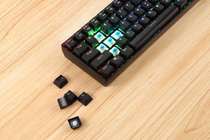 Black 61-key mechanical keyboard with RGB backlight, green axis switches, and English keycaps