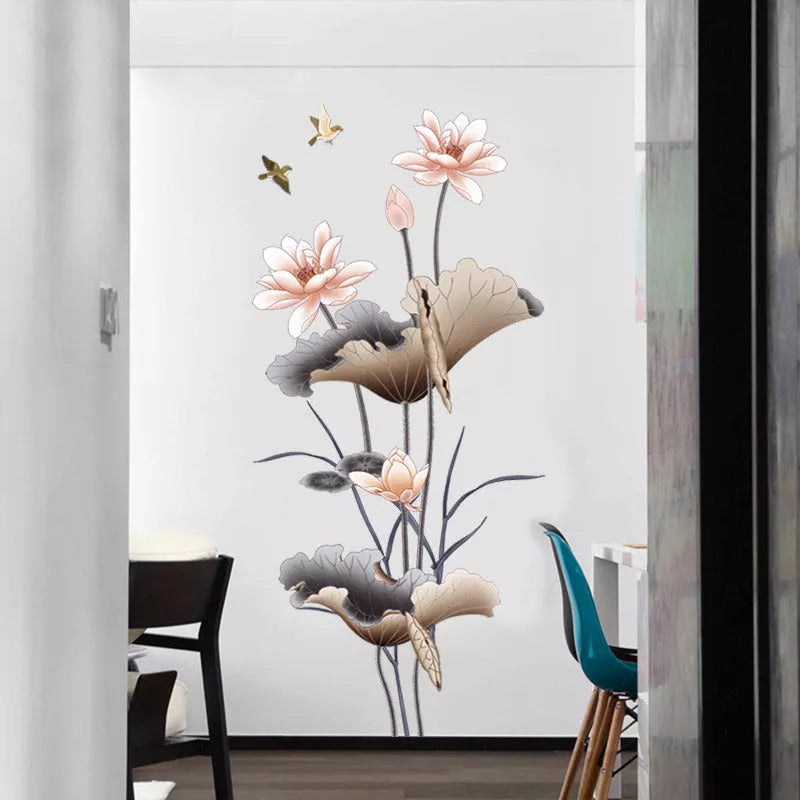 Chinese-style lotus flower self-adhesive wallpaper for living room decor