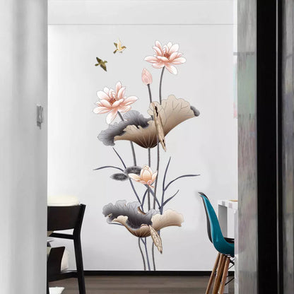 Chinese-style lotus flower self-adhesive wallpaper for living room decor