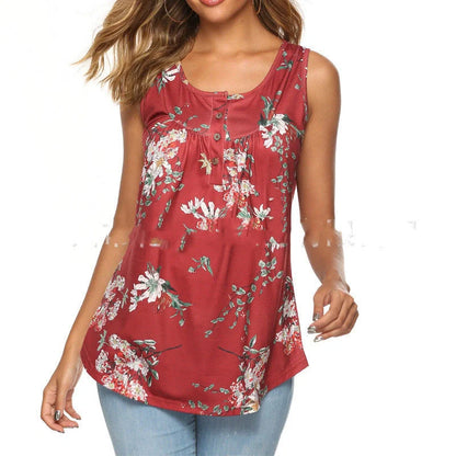 V-neck sleeveless vest with printed buttons in various colors