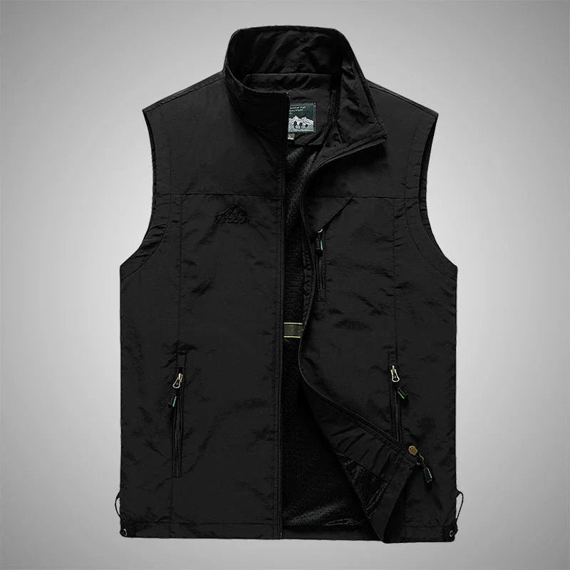 Men's Outdoor Vest in various colors, featuring a stand-up collar, zipper closure, and durable cotton-blend fabric for superior comfort and protection.