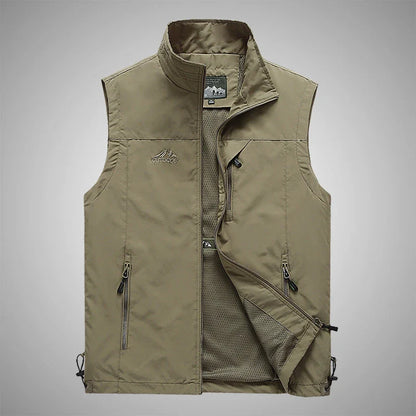 Men's Outdoor Vest in various colors, featuring a stand-up collar, zipper closure, and durable cotton-blend fabric for superior comfort and protection.