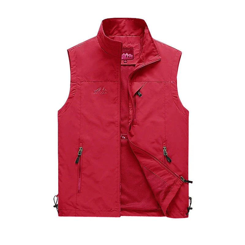 Men's Outdoor Vest in various colors, featuring a stand-up collar, zipper closure, and durable cotton-blend fabric for superior comfort and protection.