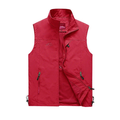 Men's Outdoor Vest in various colors, featuring a stand-up collar, zipper closure, and durable cotton-blend fabric for superior comfort and protection.