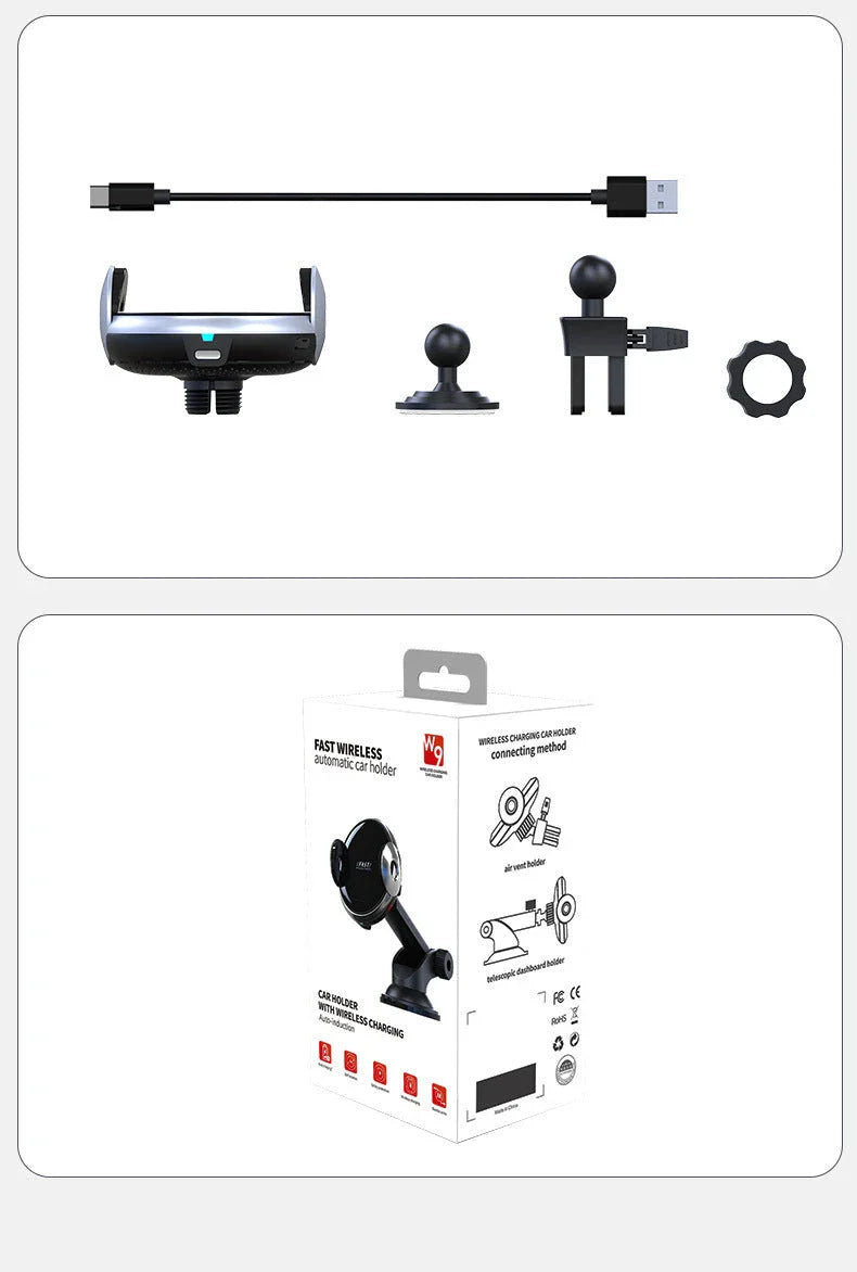 Magnetic car phone holder with wireless charging for secure, hands-free smartphone use while driving