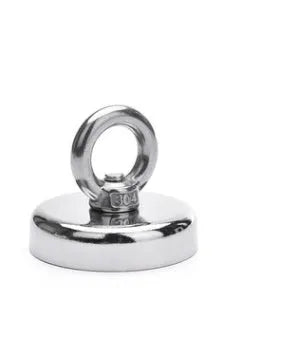 D25mm nickel-plated neodymium fishing salvage magnet with round ring design and suction cup attachment