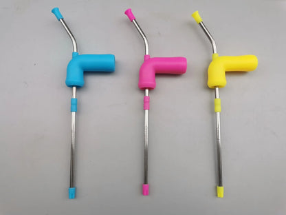 Beer snorkel straw with stainless steel rod, TPE mouthpiece, and vent pipe for faster drinking from bottles