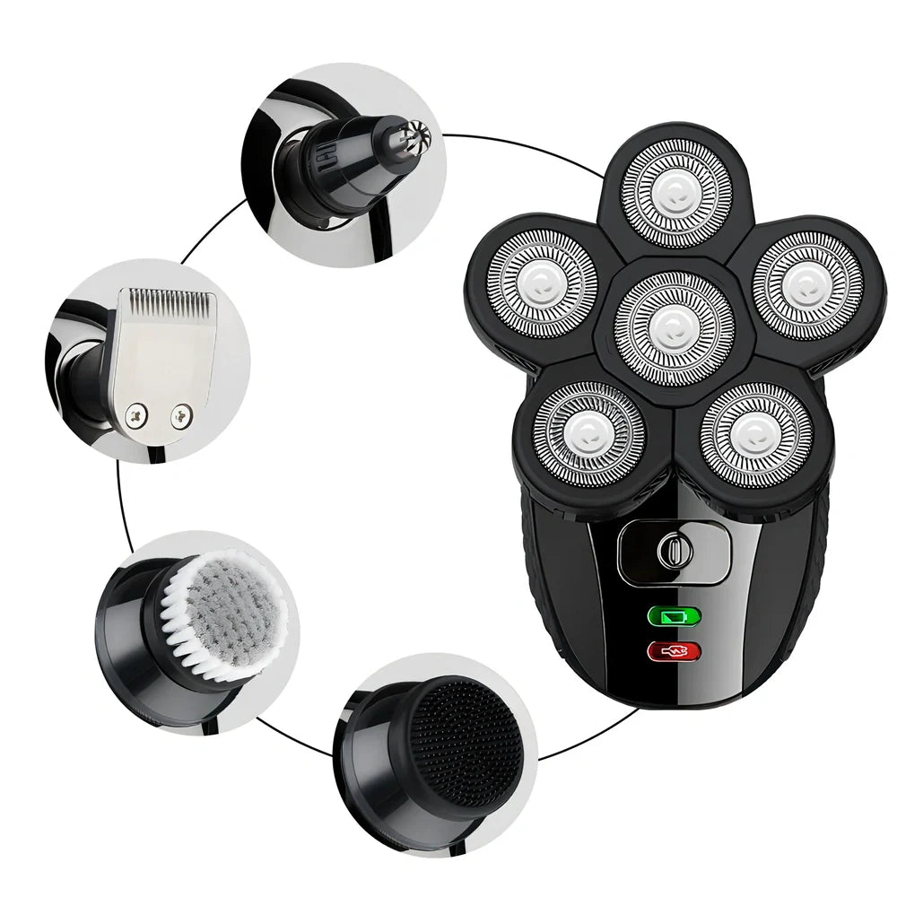 Men's rechargeable electric shaver with USB charging cable and waterproof design