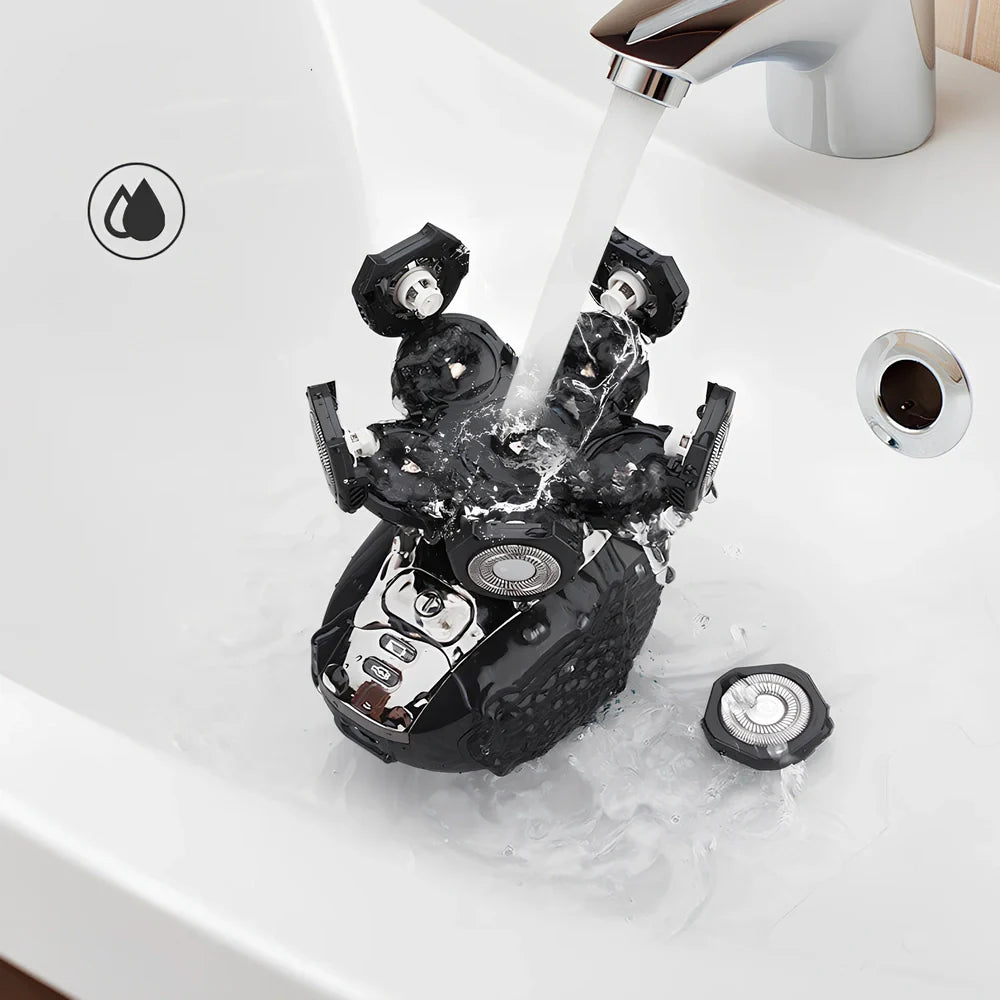 Men's rechargeable electric shaver with USB charging cable and waterproof design