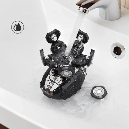 Men's rechargeable electric shaver with USB charging cable and waterproof design