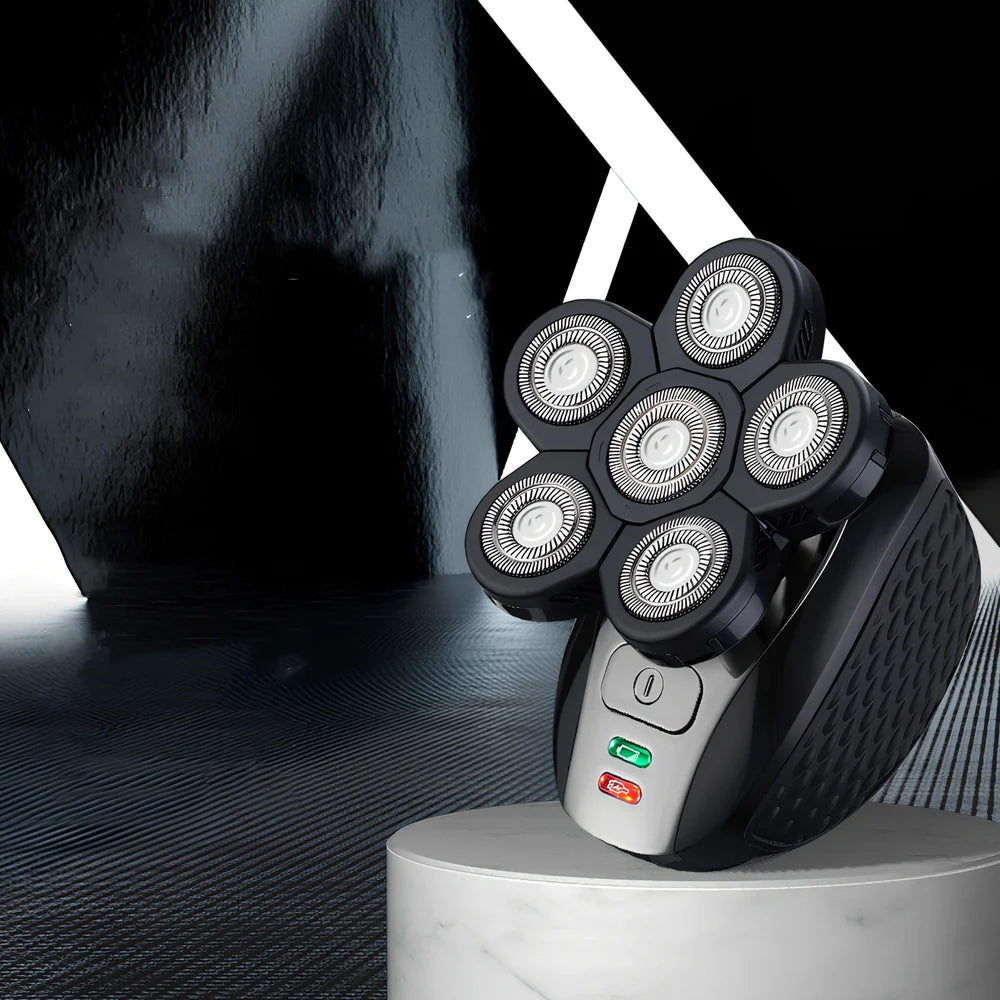 Men's rechargeable electric shaver with USB charging cable and waterproof design