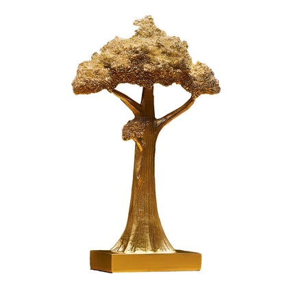 Golden resin lucky tree decoration with abstract design for desk display