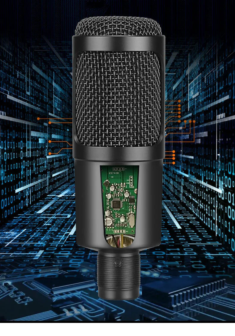 Black wireless condenser microphone with mounting bracket for desktop recording