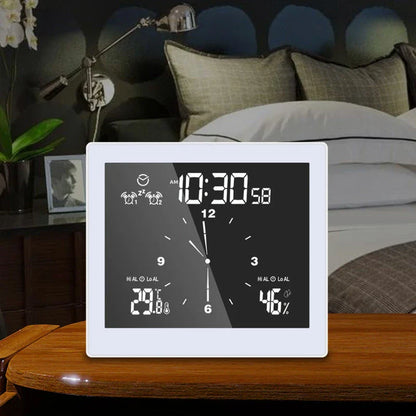 Waterproof bathroom wall clock with temperature and humidity display, modern design for bathroom decor