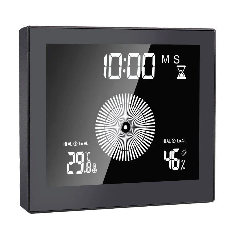 Waterproof bathroom wall clock with temperature and humidity display, modern design for bathroom decor