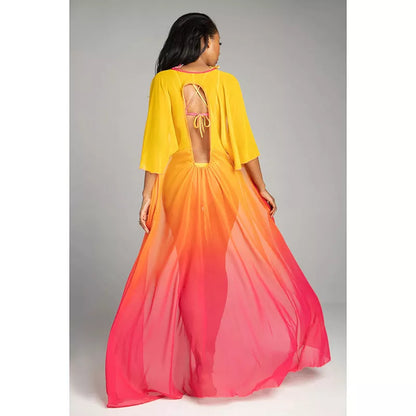 Gradient bikini split swimsuit with backless design and quick-dry fabric