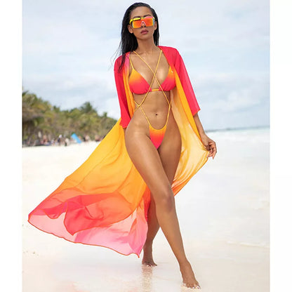 Gradient bikini split swimsuit with backless design and quick-dry fabric