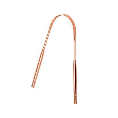 Stainless steel U-shaped tongue scraper measuring 19.5cm with rose gold finish