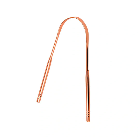 Stainless steel U-shaped tongue scraper measuring 19.5cm with rose gold finish