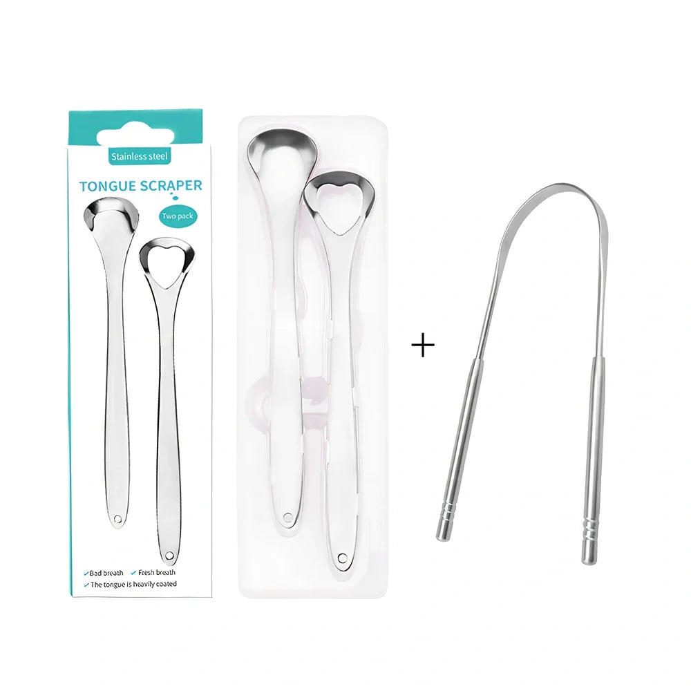 Stainless steel U-shaped tongue scraper measuring 19.5cm with rose gold finish