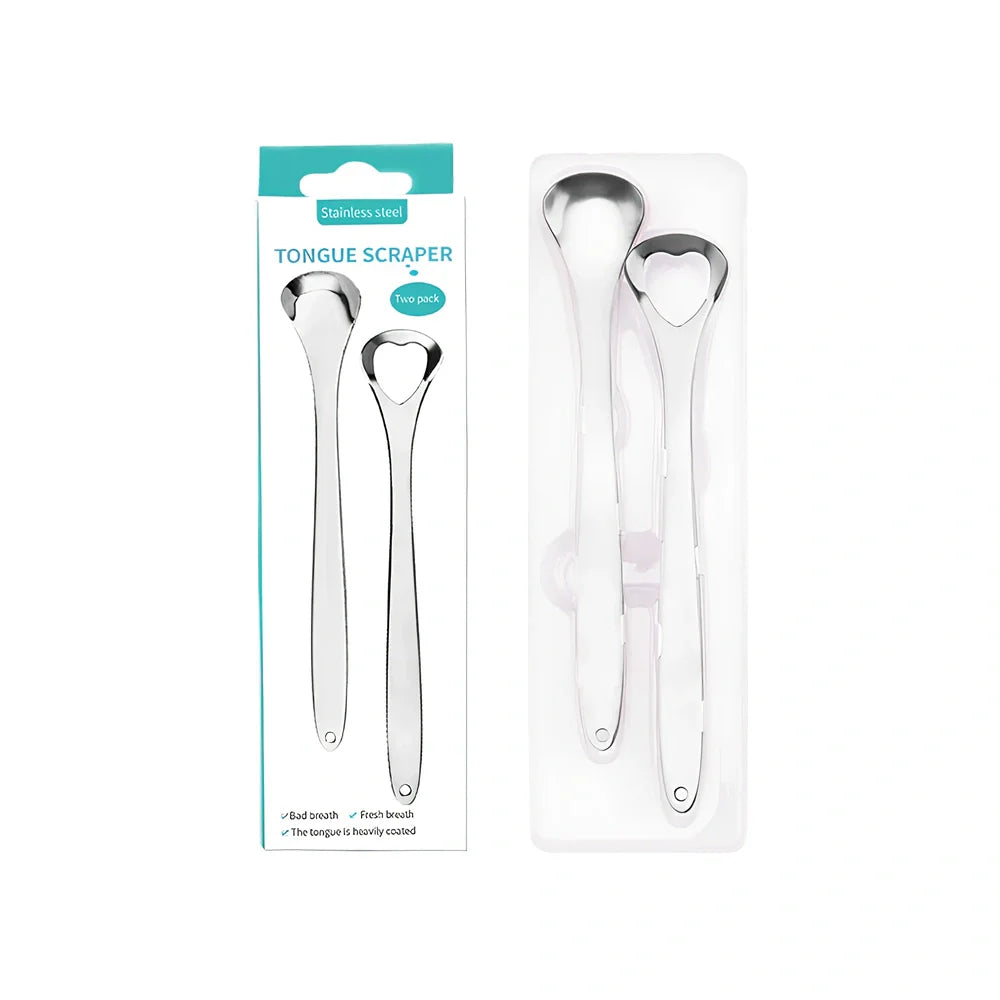 Stainless steel U-shaped tongue scraper measuring 19.5cm with rose gold finish