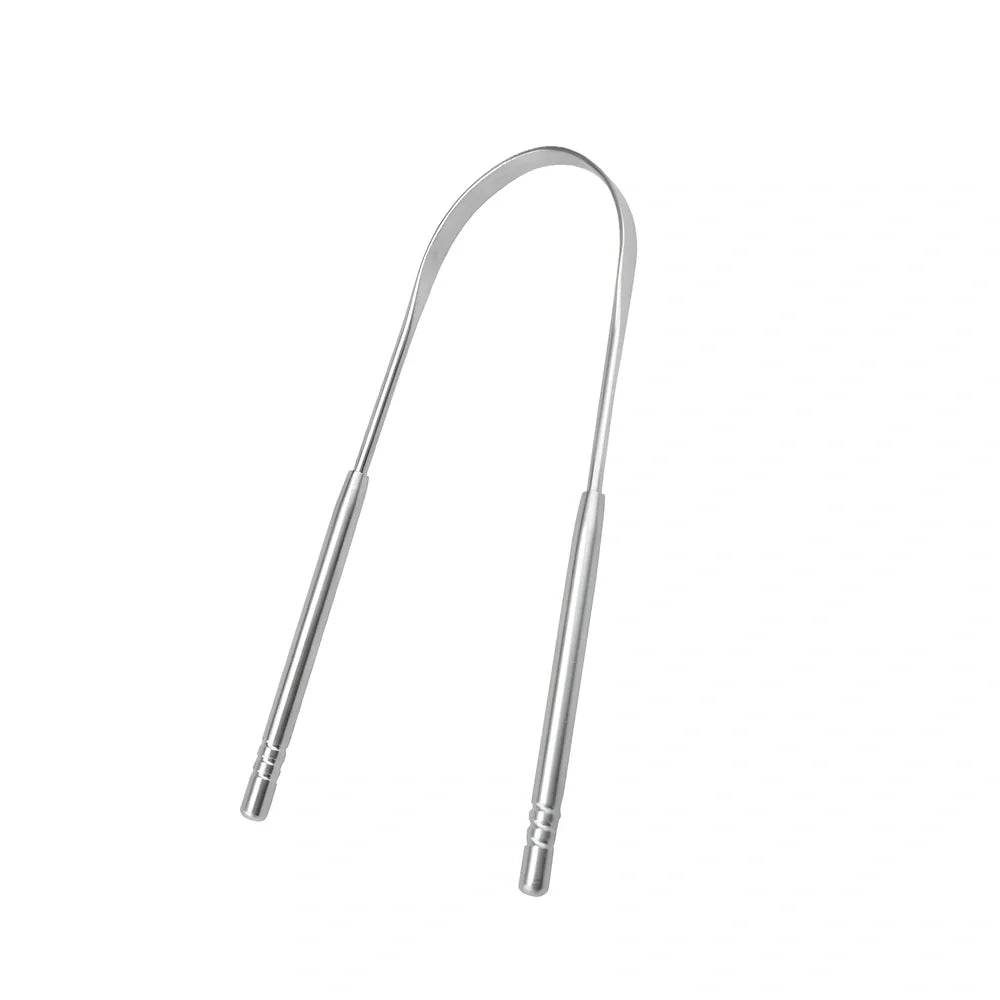 Stainless steel U-shaped tongue scraper measuring 19.5cm with rose gold finish