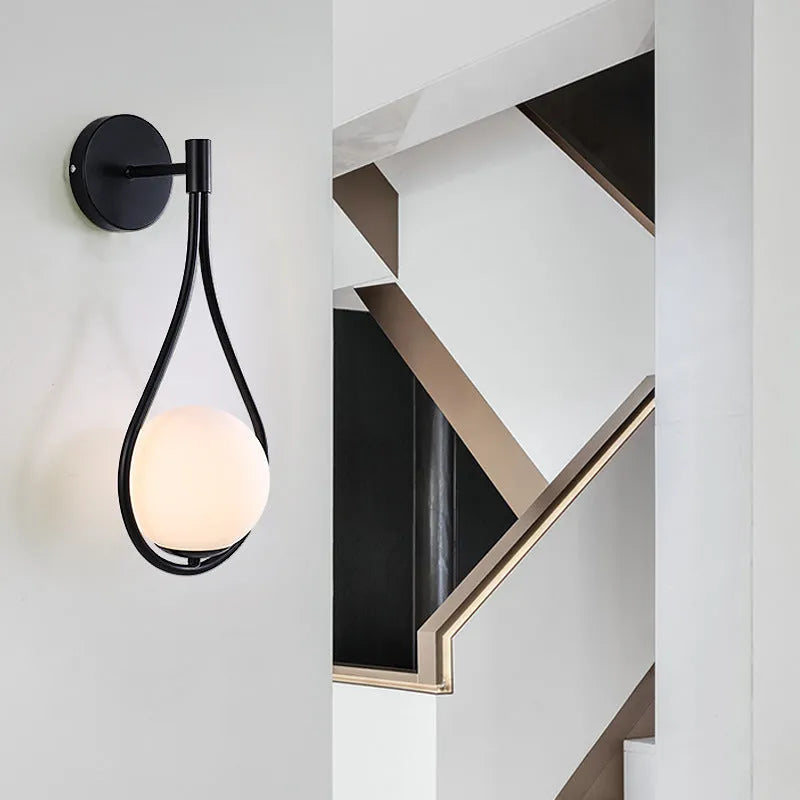 Nordic bedside wall lamp with glass shade, E27 holder, 110V, D150 x H450 mm, black or gold finish
