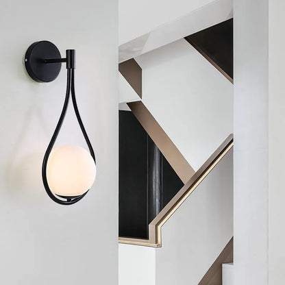 Nordic bedside wall lamp with glass shade, E27 holder, 110V, D150 x H450 mm, black or gold finish
