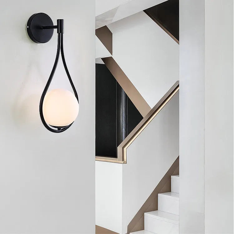 Nordic bedside wall lamp with glass shade, E27 holder, 110V, D150 x H450 mm, black or gold finish