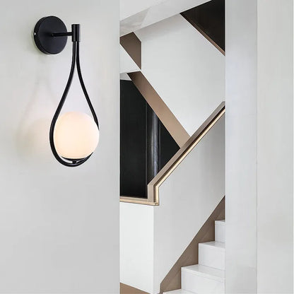 Nordic bedside wall lamp with glass shade, E27 holder, 110V, D150 x H450 mm, black or gold finish