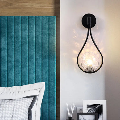 Nordic bedside wall lamp with glass shade, E27 holder, 110V, D150 x H450 mm, black or gold finish