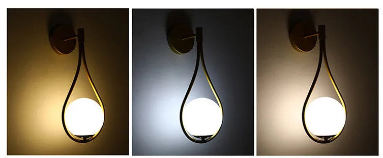 Nordic bedside wall lamp with glass shade, E27 holder, 110V, D150 x H450 mm, black or gold finish