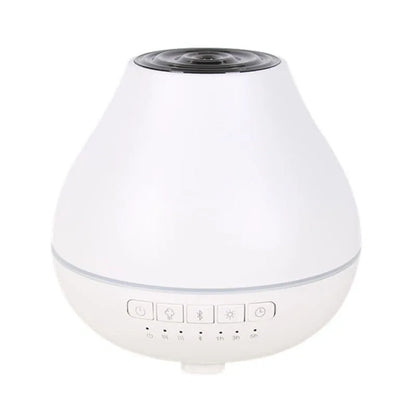 White Bluetooth humidifier with aroma diffuser and night light functions, 18cm diameter