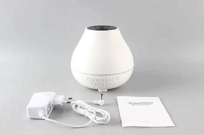 White Bluetooth humidifier with aroma diffuser and night light functions, 18cm diameter