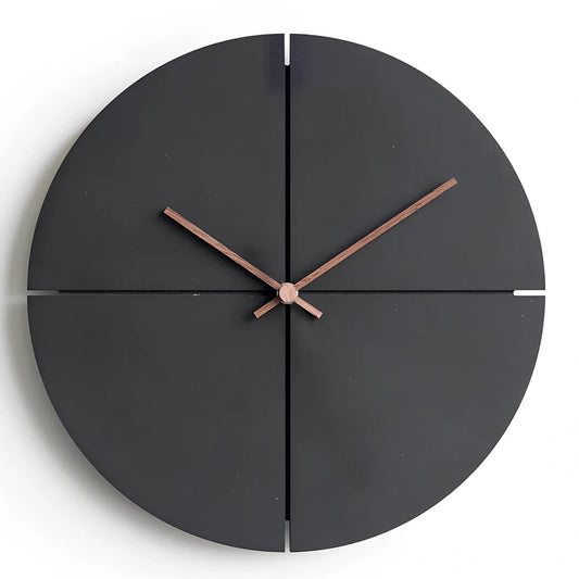 Wooden wall clock with quartz movement measuring 60cm wide in black finish