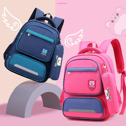 Blue Korean-style school backpack with computer pocket and waterproof Oxford cloth for primary school children