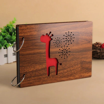 Handmade wooden photo album with customizable loose-leaf pages, 18 unique designs available