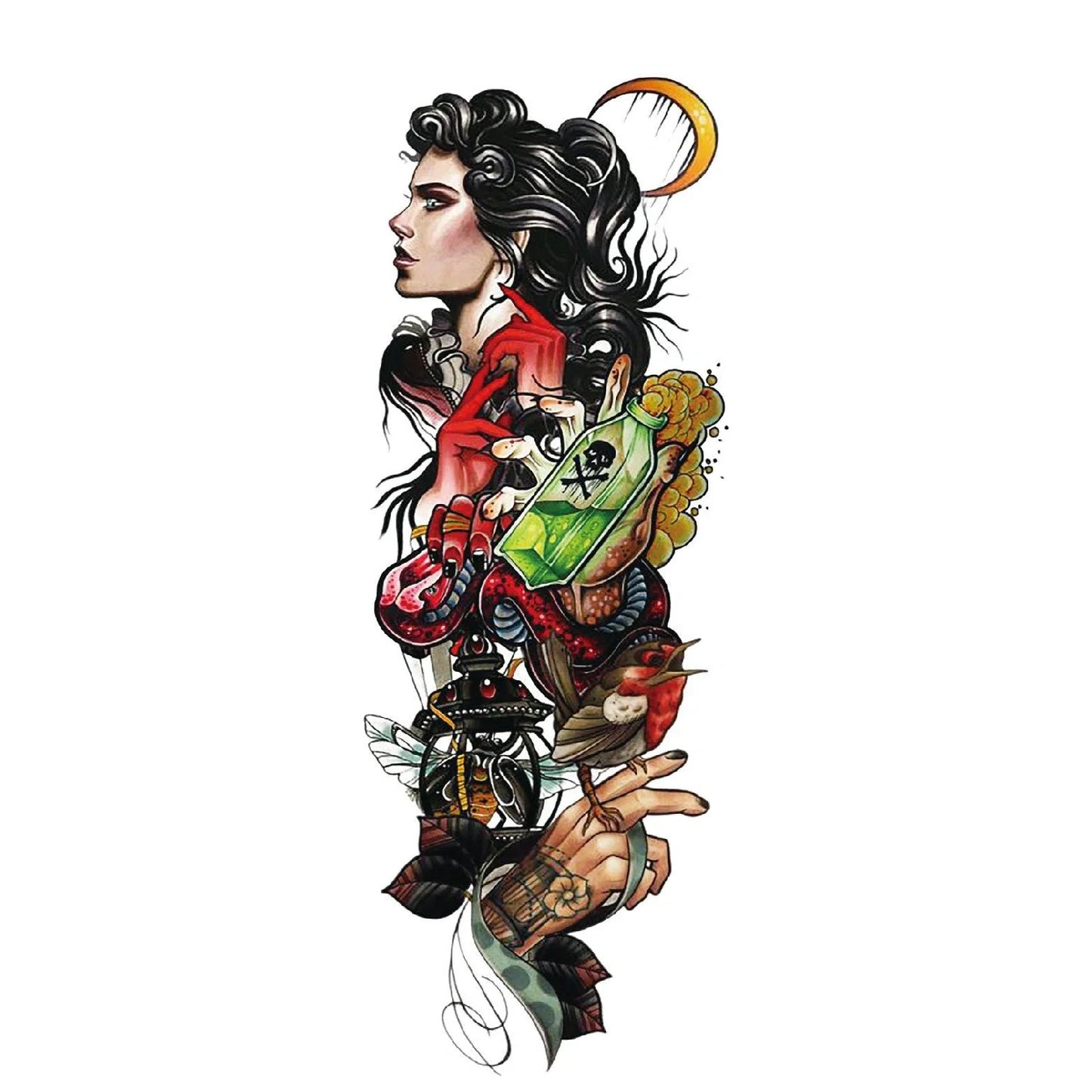 Large arm sleeve temporary tattoo sticker featuring angel wings and pigeon Jesus design