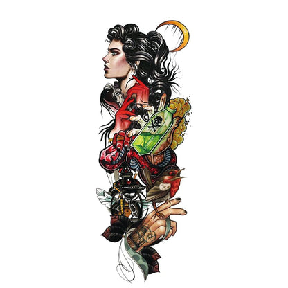 Large arm sleeve temporary tattoo sticker featuring angel wings and pigeon Jesus design