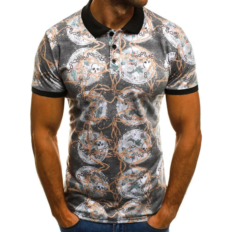 Men's slim fit polo shirt with 3D printing and quick-dry fabric in various colors