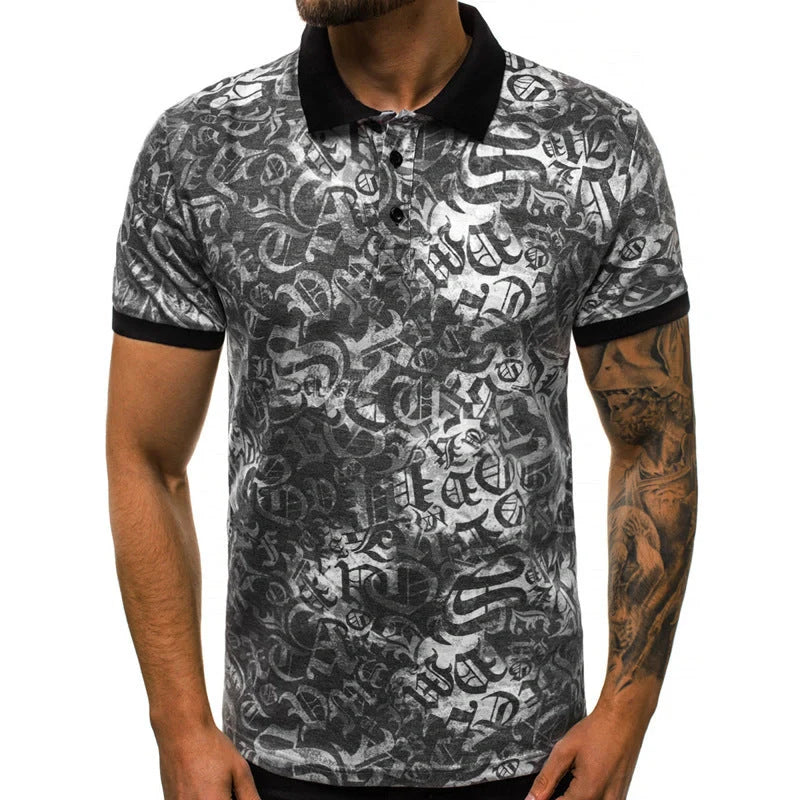 Men's slim fit polo shirt with 3D printing and quick-dry fabric in various colors
