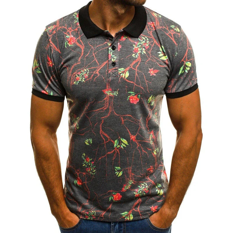 Men's slim fit polo shirt with 3D printing and quick-dry fabric in various colors