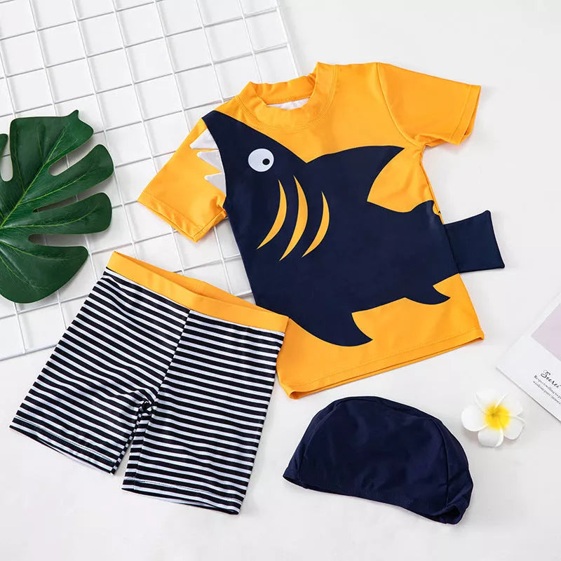 Big mouth fish split boys' quick-drying swimwear for beach and pool