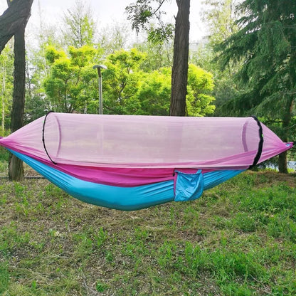 Automatic Mosquito Net Hammock in blue, green, or orange with anti-rollover design