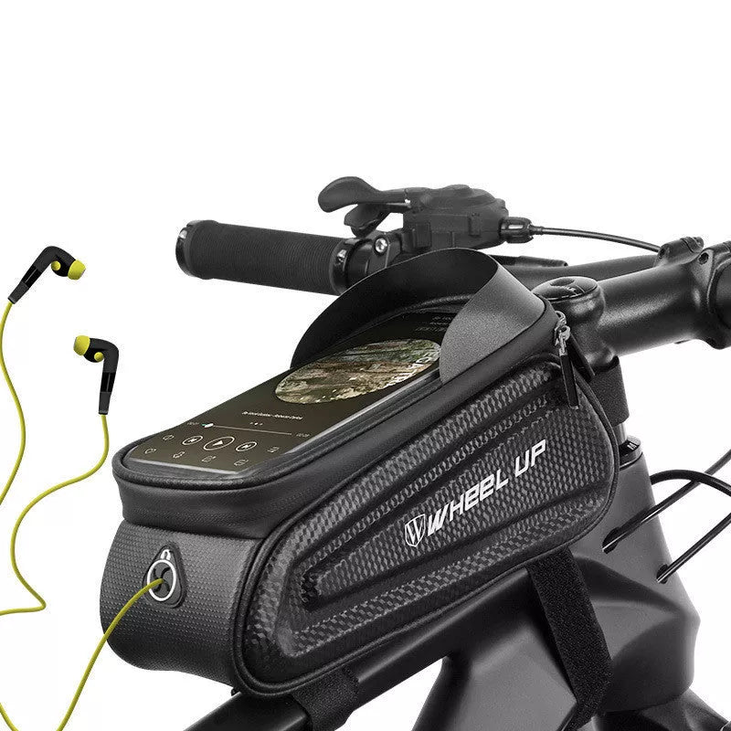 Hard shell bicycle front beam bag with touch screen for mobile phones, waterproof and secure attachment