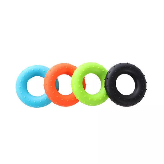 Silicone Bump Grip Ring for exercise and fitness, available in black, blue, orange, and green