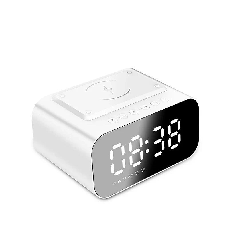 Wireless Charging Bluetooth Alarm Clock with LED Display, Portable Digital Clock, Bluetooth Speaker, and Wireless Charging Pad