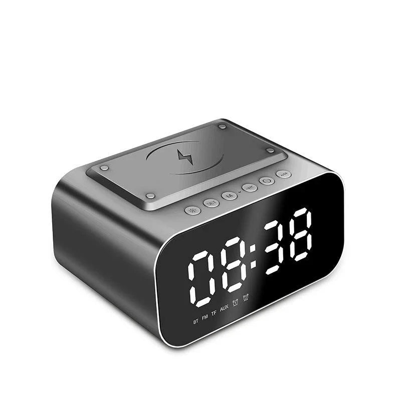 Wireless Charging Bluetooth Alarm Clock with LED Display, Portable Digital Clock, Bluetooth Speaker, and Wireless Charging Pad