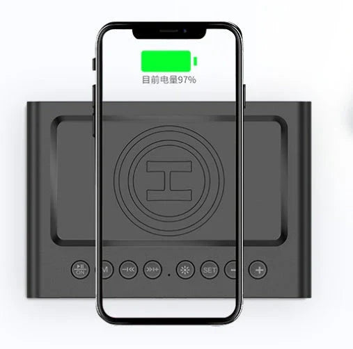 Wireless Charging Bluetooth Alarm Clock with LED Display, Portable Digital Clock, Bluetooth Speaker, and Wireless Charging Pad