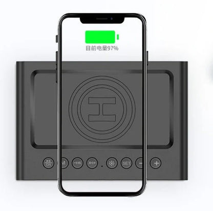 Wireless Charging Bluetooth Alarm Clock with LED Display, Portable Digital Clock, Bluetooth Speaker, and Wireless Charging Pad